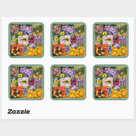 Schöne Sommer-Blume und Insekten-Collage Quadratischer Aufkleber