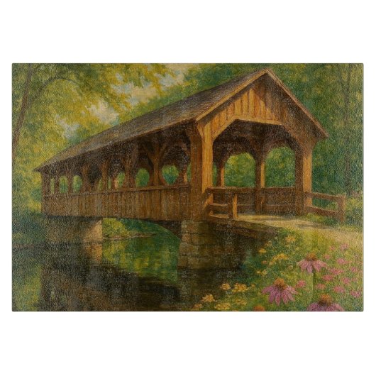 Schöne Sommer-Kunst einer überdachten Brücke Schneidebrett (Vorderseite)