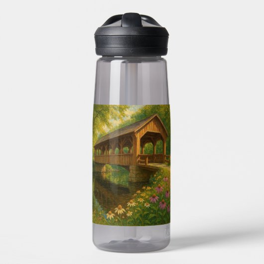 Schöne Sommer-Kunst einer überdachten Brücke Trinkflasche (Vorne)