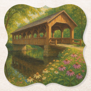 Schöne Sommer-Kunst einer überdachten Brücke Untersetzer