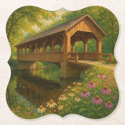 Schöne Sommer-Kunst einer überdachten Brücke Untersetzer (Vorderseite)