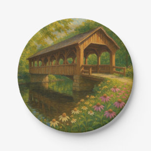 Schöne Sommer überdachte Brücke Kunst Pappteller