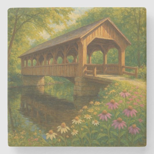 Schöne Sommer überdachte Brücke Kunst Steinuntersetzer (Vorderseite)