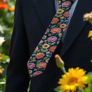 Schöne Sommerblumen farbenfrohe Floral auf Schwarz Krawatte