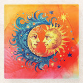 Schöne Sonne und Mond Glasuntersetzer (Vorderseite)