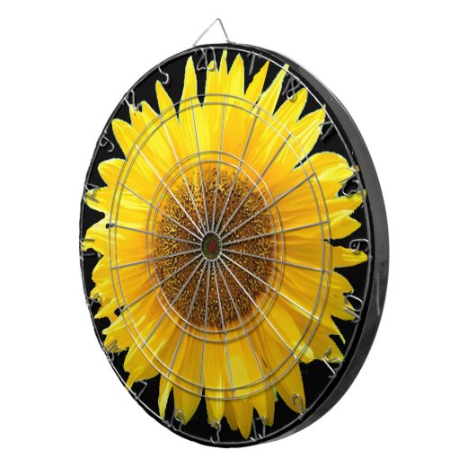 Schöne Sonnenblume auf dem Schwarzen Dart Board Dartscheibe (Vorderseite rechts)