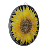 Schöne Sonnenblume auf dem Schwarzen Dart Board Dartscheibe (Vorderseite Links)