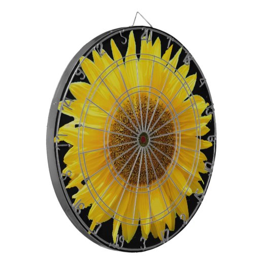 Schöne Sonnenblume auf dem Schwarzen Dart Board Dartscheibe (Vorderseite Links)