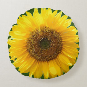 Schöne Sonnenblume auf grünem Wald Rundkissen Rundes Kissen