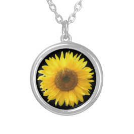 Schöne Sonnenblume auf schwarz Versilberte Kette