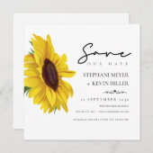 Schöne Sonnenblume Elegante Script Hochzeit Save The Date (Vorne/Hinten)
