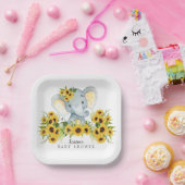 Schöne Sonnenblume Elephant Babydusche Pappteller (Party)