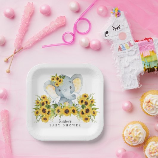 Schöne Sonnenblume Elephant Babydusche Pappteller (Party)