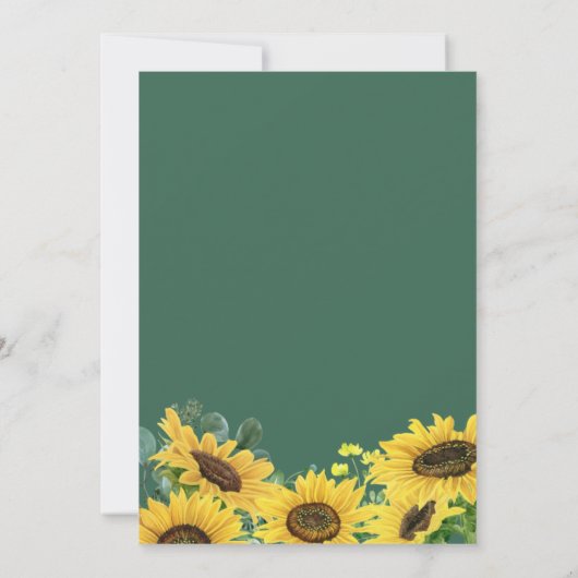 Schöne Sonnenblume Eukalyptus Grüne Hochzeit Einladung (Rückseite)