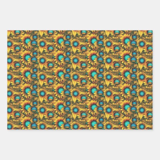 Schöne Sonnenblume Gelb Aquamarines Abstraktes Mus Geschenkpapier Set (Vorderseite 3)