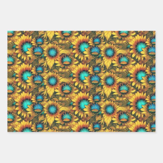 Schöne Sonnenblume Gelb Aquamarines Abstraktes Mus Geschenkpapier Set (Vorderseite 2)