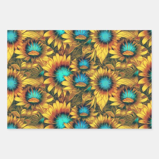 Schöne Sonnenblume Gelb Aquamarines Abstraktes Mus Geschenkpapier Set (Vorderseite)