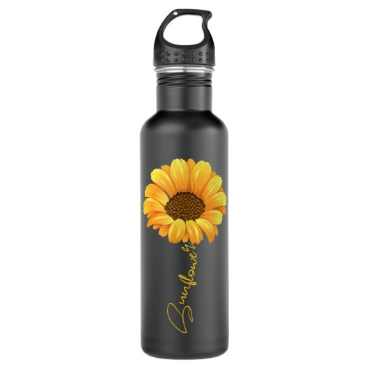 Schöne Sonnenblume mit Sonnenblumenaufschrift Shir Edelstahlflasche (Vorderseite)