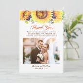 Schöne Sonnenblume Rustikales Hochzeitssemble Foto Dankeskarte (Stehend Vorderseite)