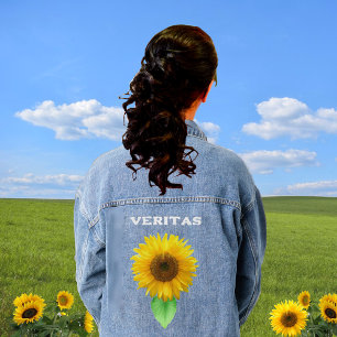 Schöne Sonnenblume & Typografie Jeansjacke