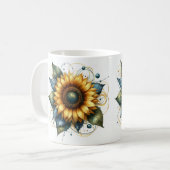 Schöne Sonnenblume und Denim Mit Monogramm Kaffeetasse (Vorderseite Links)