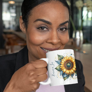 Schöne Sonnenblume und Denim Mit Monogramm Kaffeetasse