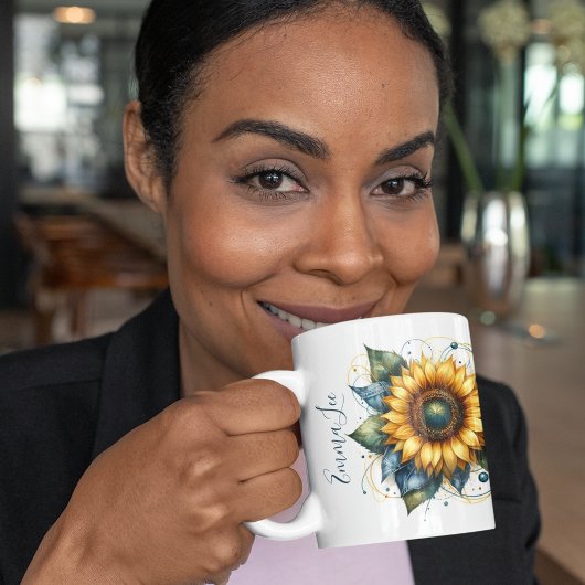 Schöne Sonnenblume und Denim Mit Monogramm Kaffeetasse