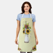 Schöne Sonnenblume Wasserfarbe Gelbe Polka Dot Schürze (Getragen)