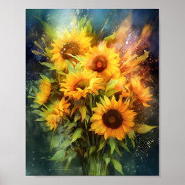 Schöne Sonnenblumen Blumen Bouquet Illustration Poster