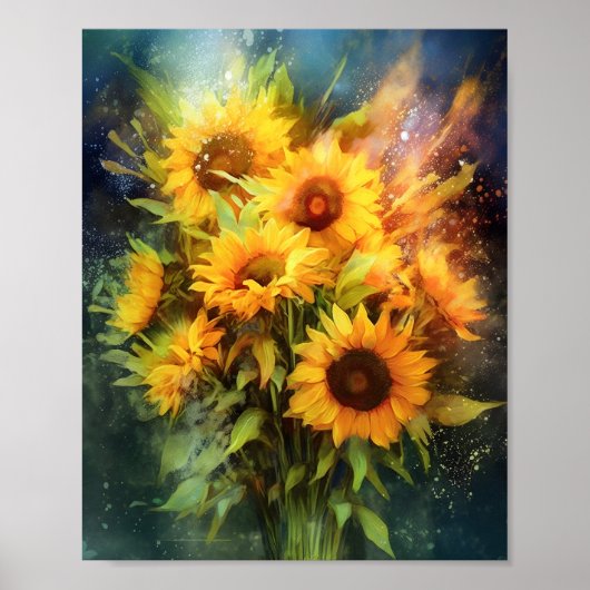 Schöne Sonnenblumen Blumen Bouquet Illustration Poster (Vorne)