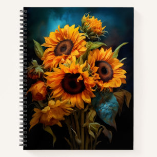 Schöne Sonnenblumen Bouquet Elegante Kunst, Dichtu Notizblock