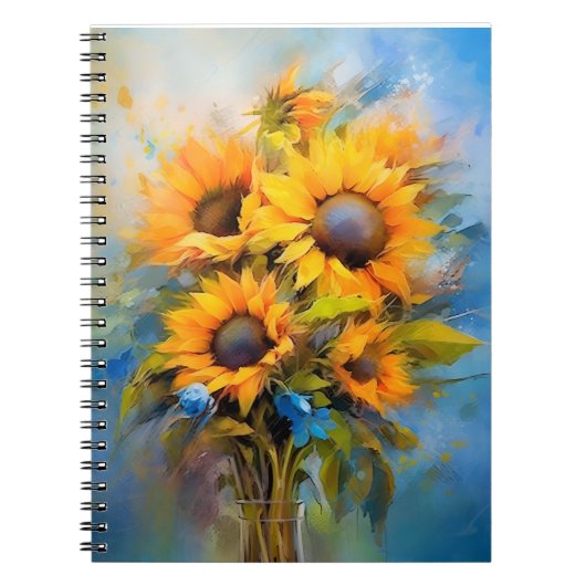 Schöne Sonnenblumen Bouquet Natur Botanische Kunst Notizblock (Vorderseite)