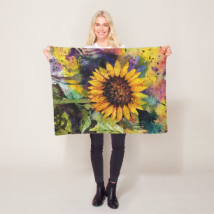 Schöne Sonnenblumen im Wasser Fleecedecke