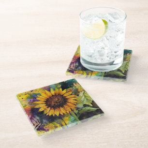 Schöne Sonnenblumen im Wasser Glasuntersetzer