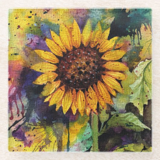 Schöne Sonnenblumen im Wasser Glasuntersetzer (Vorderseite)