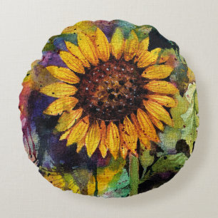 Schöne Sonnenblumen im Wasser Rundes Kissen