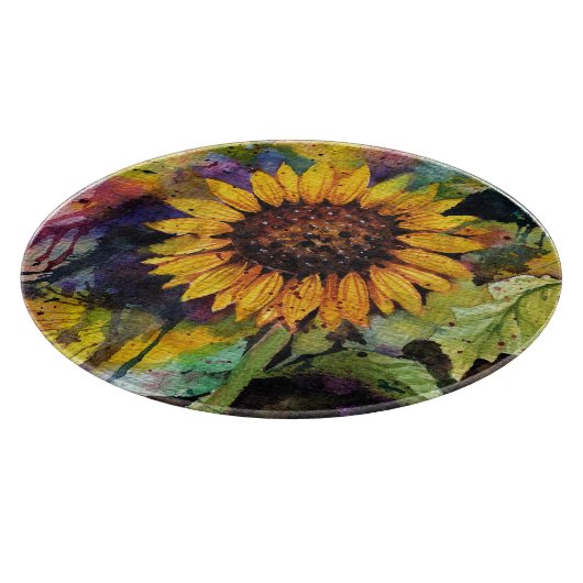 Schöne Sonnenblumen im Wasser Schneidebrett (Ecke)