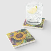 Schöne Sonnenblumen im Wasser Steinuntersetzer (Seitenansicht)