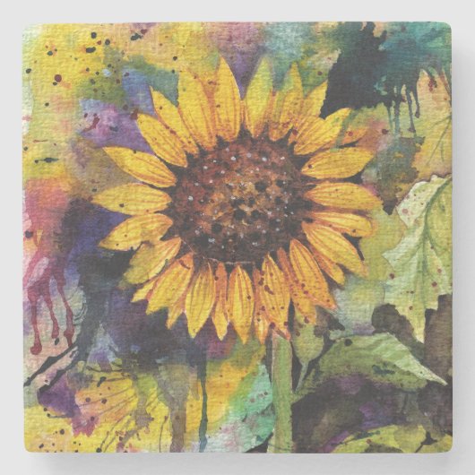 Schöne Sonnenblumen im Wasser Steinuntersetzer (Vorderseite)