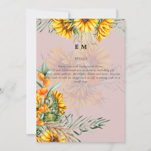 Schöne Sonnenblumen Pampas Grass Wedding (Rückseite)