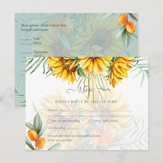 Schöne Sonnenblumen Pampas Grass Wedding Postkarte (Vorne/Hinten)