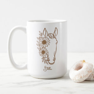 Schöne Sonnenblumen-Pferd-Linienkunst Pferdeliebha Kaffeetasse