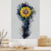 Schöne Sonnenblumen Raum Wasserfarben Malerei Kuns Poster (Küche)