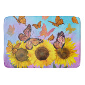 Schöne Sonnenblumen Schmetterlinge Blumengarten Badematte (Vorderseite)