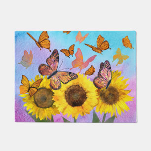 Schöne Sonnenblumen Schmetterlinge Blumengarten Fußmatte