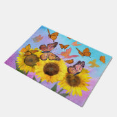 Schöne Sonnenblumen Schmetterlinge Blumengarten Fußmatte (Schrägansicht)