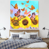 Schöne Sonnenblumen Schmetterlinge Blumengarten Leinwanddruck (Insitu (Schlafzimmer))