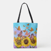 Schöne Sonnenblumen Schmetterlinge Blumengarten Tasche (Rückseite)