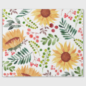Schöne Sonnenblumen und Berries Wasserfarbe  Geschenkpapier (Flach)