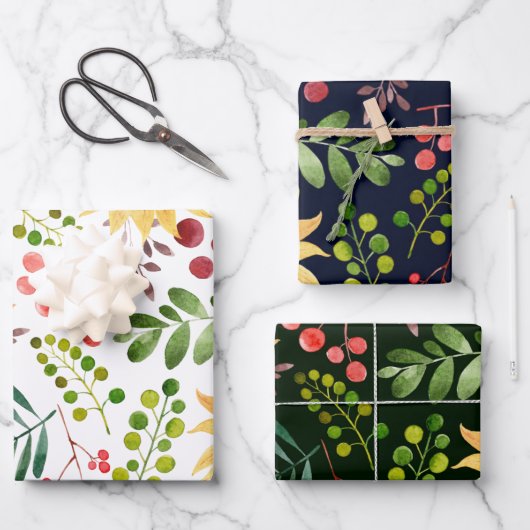 Schöne Sonnenblumen und Berries Wasserfarbe Geschenkpapier Set (Vorderseite)